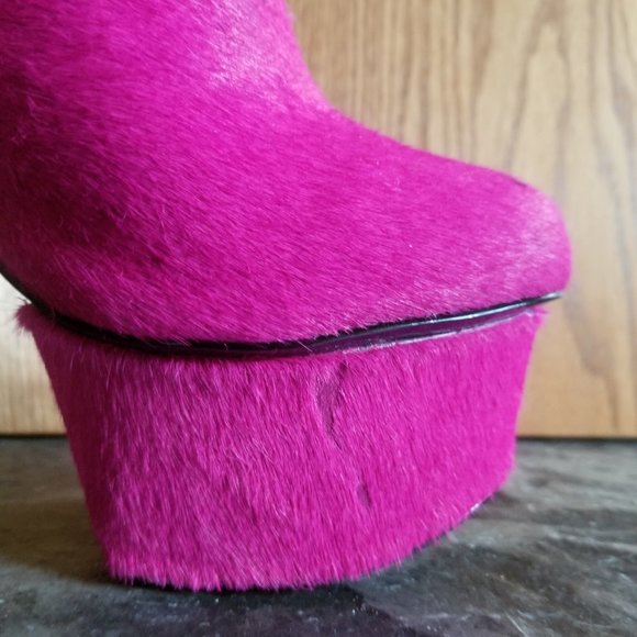 Rare size 11 Pink and Leopard Pony Hair 7 Inch Platform Heels - Picture 12 of 16
